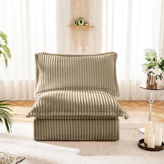 Corduroy Armless Sofa, Great for Solo Leisure Time / High - Back Pillows for a Warm Hug
