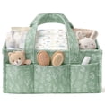 thumbnail image 1 of Corduroy Baby Diaper Caddy Organizer, Portable Nursery Storage Basket with 5 Removable Dividers, Large Diaper Organizer for Newborn Nursery Essentials, Baby Shower Gift, Green Botanical, 1 of 9