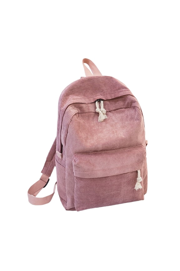 Corduroy Backpack For Women College Style Striped Pink Velvet Shoulder Bag Laptop Compatible 1 Count
