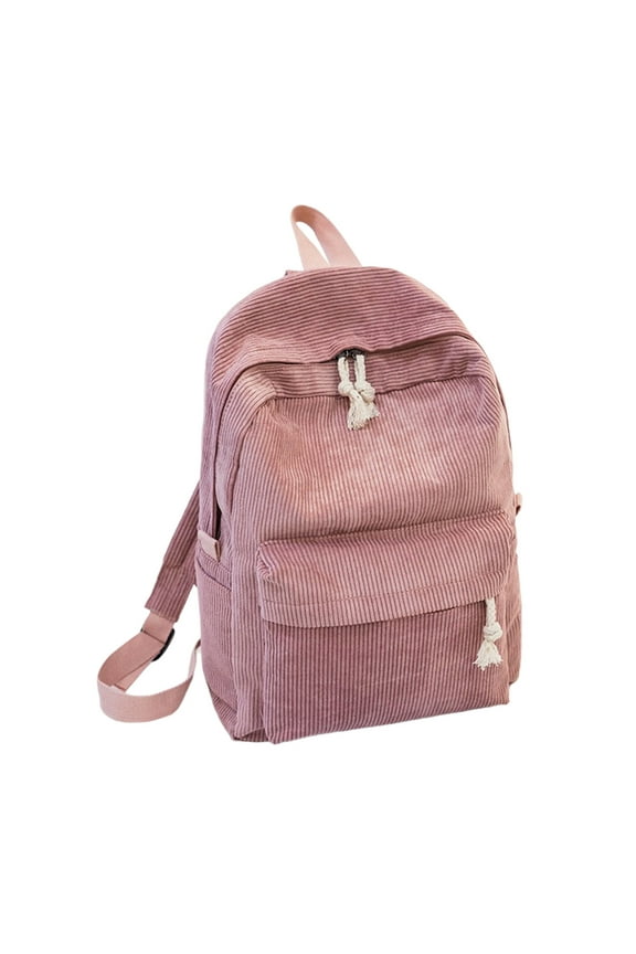 Corduroy Backpack for School and College - Ergonomic Shoulder Bag with Padded Straps, Fits Laptop and A4 Documents, Versatile Tassel Accent for Daily Use
