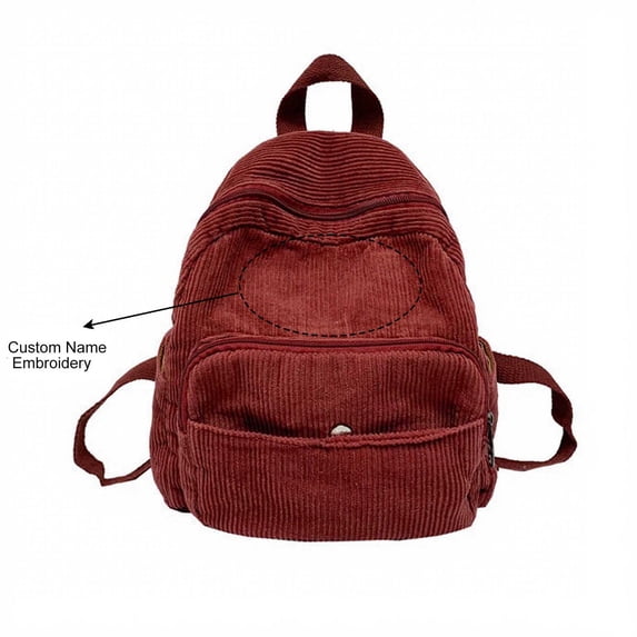Corduroy Backpack Vintage Embroidered Laptop Bookbag Casual School College Daypack Lightweight Travel Backpack