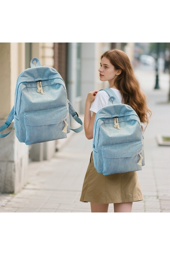 Corduroy Backpack for Women Lightweight Laptop Bag with Front Pocket Padded Straps Sch00l College Bookbag