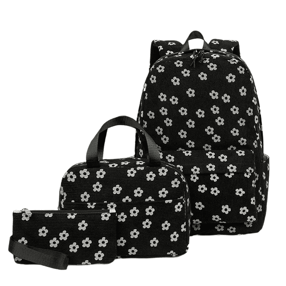 Corduroy Backpacks for Girls, 3PCS Girls Backpack with Lunch Box Pencil Set, Lightweight Bookbag for Kids, Teens, Elementary Middle High College School Student