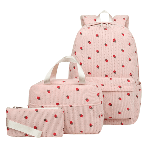 Corduroy Backpacks for Girls, 3PCS Girls Backpack with Lunch Box Pencil Set, Lightweight Bookbag for Kids, Teens, Elementary Middle High College School Student