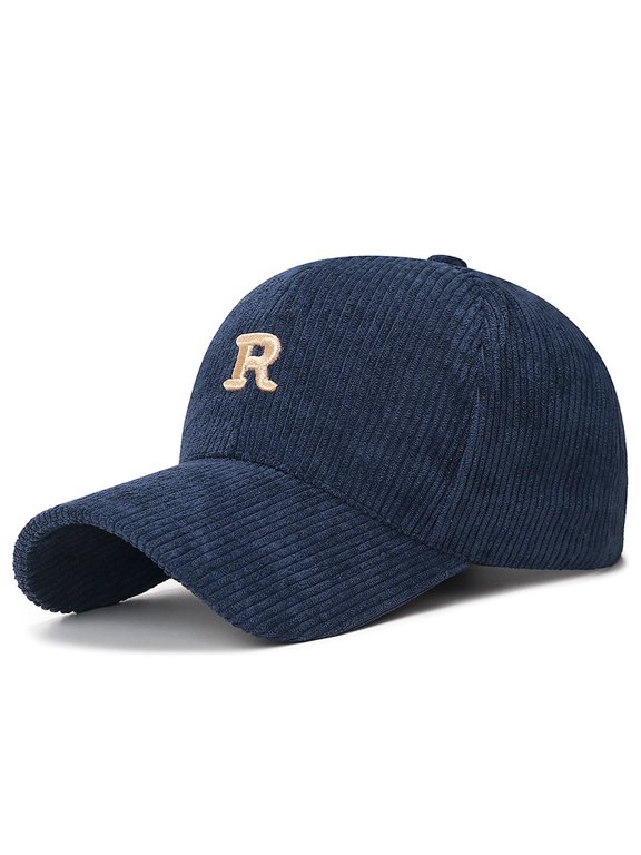 Corduroy Baseball Cap with Black Letter Embroidery, Adjustable Casual Winter Dad Hat for Men and Women