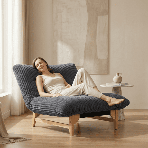 Corduroy Bean Bag Chair for Adults with Backrest,Armless Lazy Sofa Single Seat for Living Room or Bedroom, Comfy Casual Accent Chair,Cozy,Durable,Space-Saving,Dark Grey
