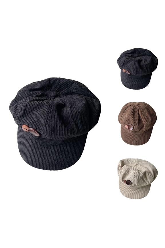 Corduroy Beret Hat, Fashion Winter Warm Soft Peaked Cap for Women, Newsboy Y2K Cutecore Cabbie Button Hat Fall Casual Daily Accessory