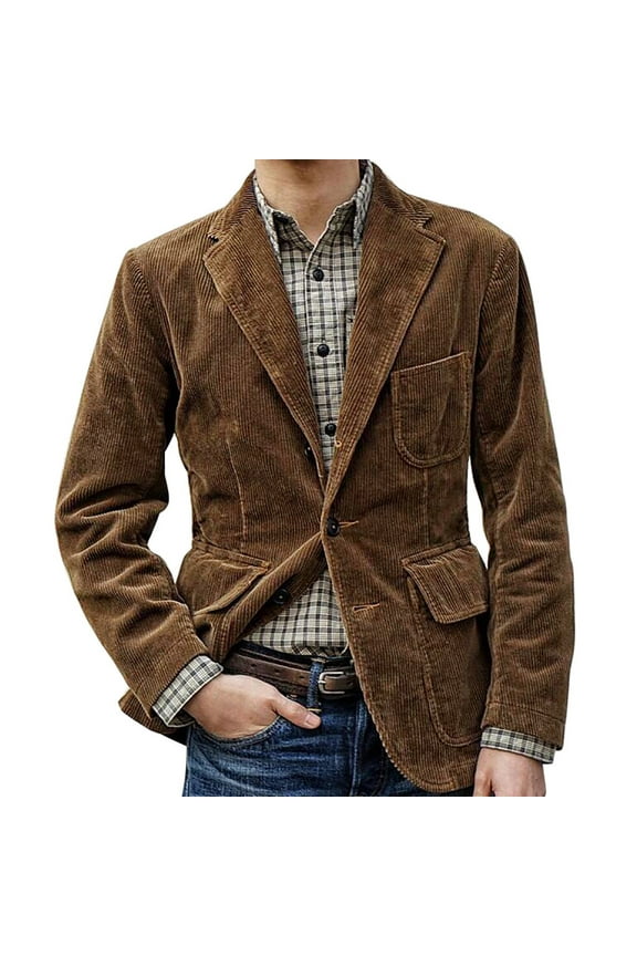 Corduroy Blazer Coat for Men's Vintage Winter Suit Jacket Slim Work Wear Business Casual Two Buttons Blazer Jackets