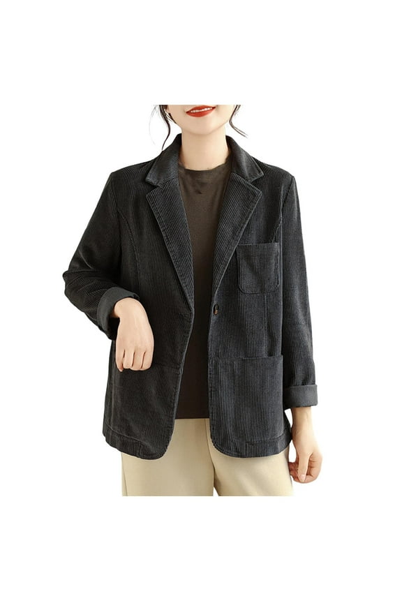 Corduroy Blazer Jacket for Women Fall Spring Casual Dressy Suit Jackets 3 Pockets Office Blazer Coats (2XL, Gray)