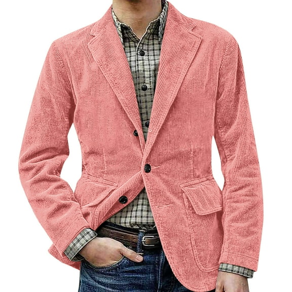 Corduroy Blazer Men Tweed Sport Long Sleeve Suit Jackets Corduroy Dress Work Wear Coats Single Breasted Notched Lape Formal Mens Blazer Business Vintage Blazer Dwelliawo Pink 2XL