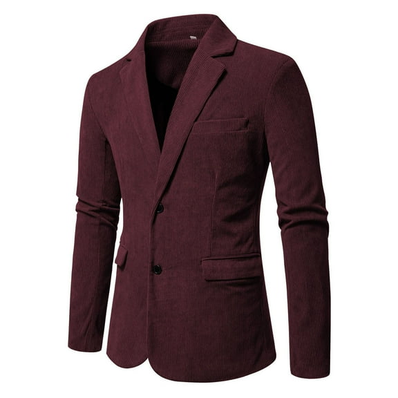 Corduroy Blazer for Men Single Breasted Slim Fit Jacket Suit Business Casual Casual Jacket Solid Notched Lapel Wine L