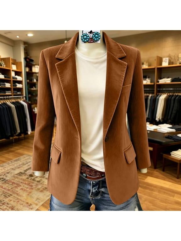 Corduroy Blazer for Women Fall Winter Casual Long Sleeve Pocketed Jacket