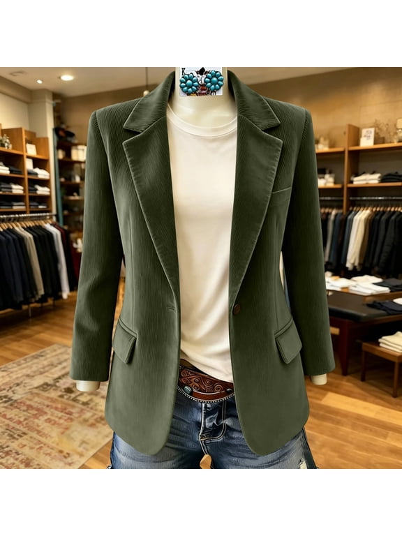 Corduroy Blazer for Women Fall Winter Casual Long Sleeve Pocketed Jacket