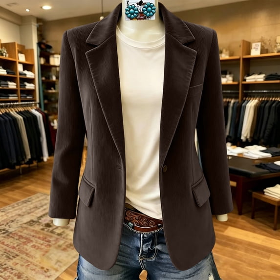 Corduroy Blazer for Women Fall Winter Casual Long Sleeve Pocketed Jacket
