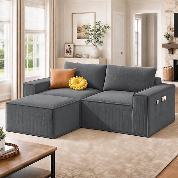 Asofer Corduroy Boneless Cloud Loveseat, Plush Sofa Bed Sleeper Couch, No Assembly, for Living Room, Apartment, Gray