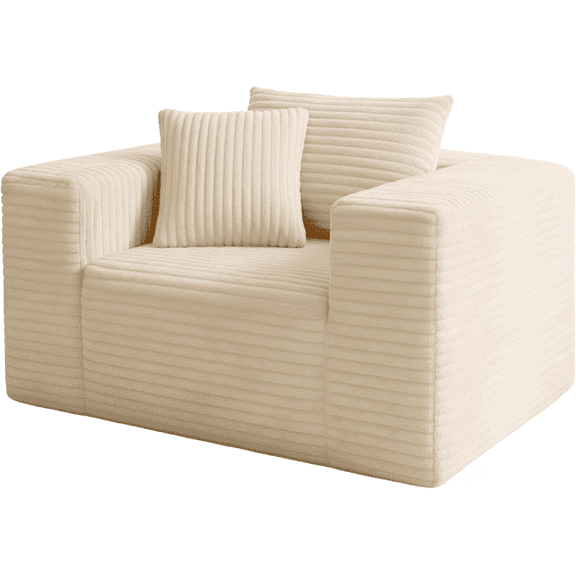 Corduroy Boneless Cloud Sofa, 46.5 Inch Single Seat Couch With Memory Foam & Pocket Springs