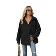 thumbnail image 1 of Corduroy Button Down Shirts for Women Dressy Casual Long Sleeve Loose Fit Shacket with Pocket Black S, 1 of 7