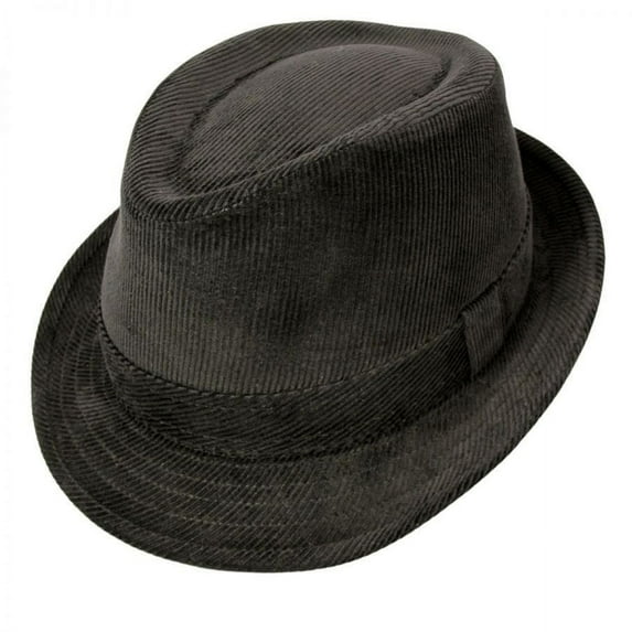 Corduroy C-Crown Trilby Fedora Hat - XL - Black