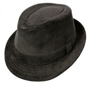 Corduroy C-Crown Trilby Fedora Hat - XXL - Black