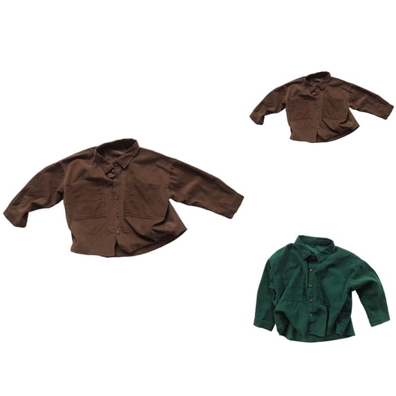 Corduroy Cardigan Jacket with Lapel, Long Sleeve Button Down Shirt for Toddler Baby Boys and Girls, Casual Wear with Flap Pockets (3Y-8Y)