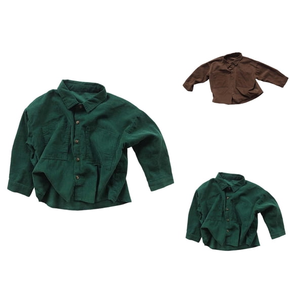 Corduroy Cardigan Jacket with Lapel, Long Sleeve Button Down Shirt for Toddler Baby Boys and Girls, Casual Wear with Flap Pockets (3Y-8Y)