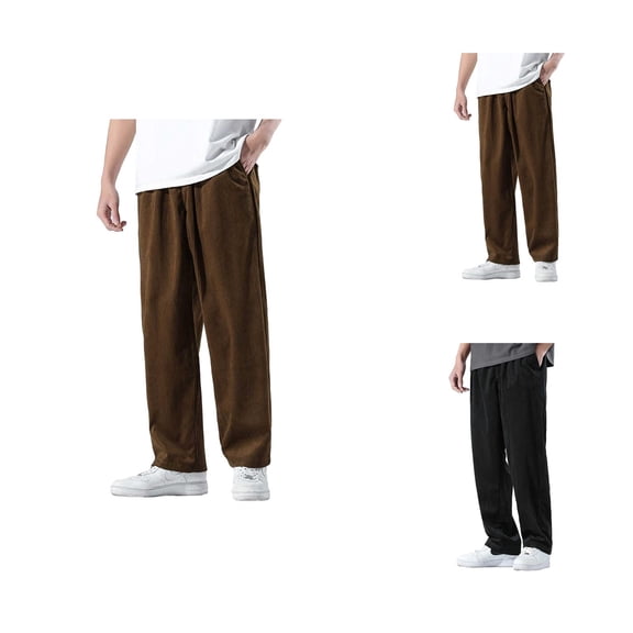 Corduroy Cargo Pants for Men Elastic Waist Straight Leg Relaxed Fit Casual Pants with Pockets Trousers