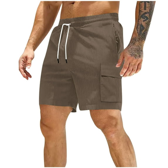 Corduroy Cargo Shorts for Men, Casual Baggy Stretch Waist Shorts Lightweight Outdoor Hiking Shorts with Multi Pockets