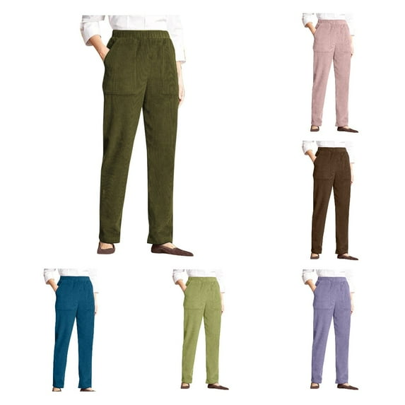 Corduroy Carpenter Pants ,Owordtank Womens Casual Elastic Waist Straight Leg Pants with Pockets