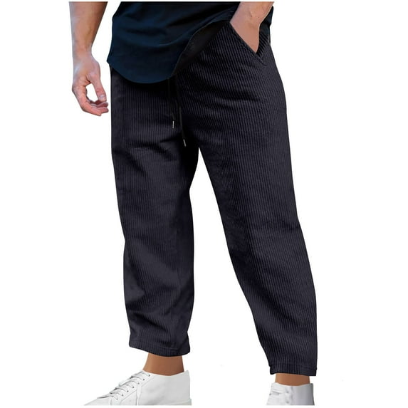 Corduroy Casual Pants for Men Drawstring Stretch Waist Loose Fit Warm Fall Winter Mens Pants