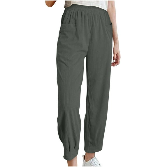 Corduroy Casual Pants for Women 2024 Vintage Solid High Waisted Trousers with Pockets Straight Leg Comfy Lounge Pants Fall