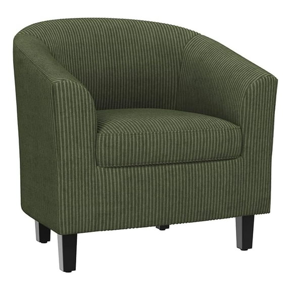 Corduroy Chair, Upholstered Club Accent Chair, Round Armchair with Soft Cushion for Living Room Bedroom Reading Room, Dark Green