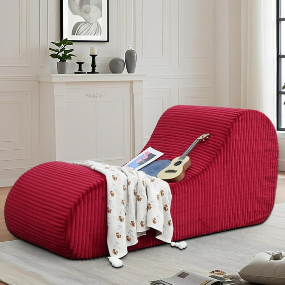 Corduroy Chaise Lounge Chair Couch Indoor Boneless Oversized High-Density Sponge Soft Sofa Human Body Curves for Yoga, Red