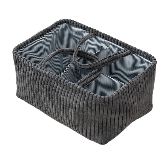 Corduroy Compartment Storage Basket Foldable Organizer Bin For Closet Bedroom Living Room 14x10 Inch Gray