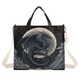 thumbnail image 1 of Corduroy Composite Fabric Tote Bag Magnetic Snap Large Capacity Crossbody Bag Beige Shoulder Strap Black Devil Dragon, 1 of 8