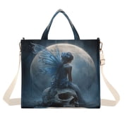 Corduroy Composite Fabric Tote Bag Magnetic Snap Large Capacity Crossbody Bag Beige Shoulder Strap Blue-butterfly Fairy