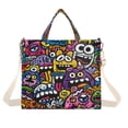 thumbnail image 1 of Corduroy Composite Fabric Tote Bag Magnetic Snap Large Capacity Crossbody Bag Beige Shoulder Strap Colorful Cartoon Monsters, 1 of 8