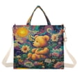 thumbnail image 1 of Corduroy Composite Fabric Tote Bag Magnetic Snap Large Capacity Crossbody Bag Beige Shoulder Strap Cute Bear and Sunflowers, 1 of 8