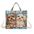 thumbnail image 1 of Corduroy Composite Fabric Tote Bag Magnetic Snap Large Capacity Crossbody Bag Beige Shoulder Strap Cute Dogs with Flowes, 1 of 8