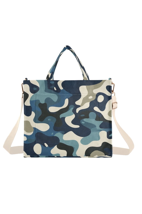 Corduroy Composite Fabric Tote Bag Magnetic Snap Large Capacity Crossbody Bag Beige Shoulder Strap Dark-toned Camouflage Pattern