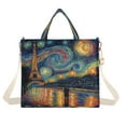 thumbnail image 1 of Corduroy Composite Fabric Tote Bag Magnetic Snap Large Capacity Crossbody Bag Beige Shoulder Strap Eiffel Tower under The Stars, 1 of 8