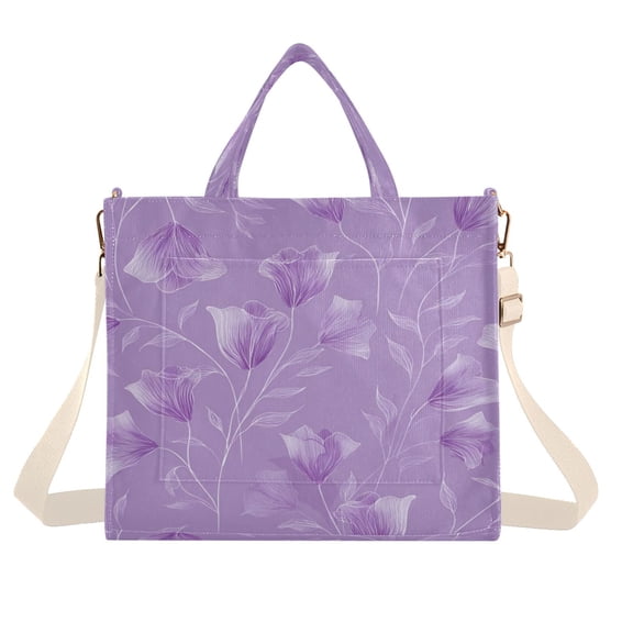 Corduroy Composite Fabric Tote Bag Magnetic Snap Large Capacity Crossbody Bag Beige Shoulder Strap Elegant Lavender Design