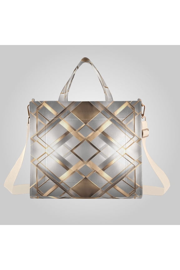 Corduroy Composite Fabric Tote Bag Magnetic Snap Large Capacity Crossbody Bag Beige Shoulder Strap Layered Diamond Pattern