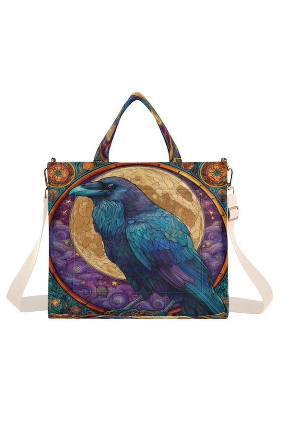 Corduroy Composite Fabric Tote Bag Magnetic Snap Large Capacity Crossbody Bag Beige Shoulder Strap Purple Majestic Raven
