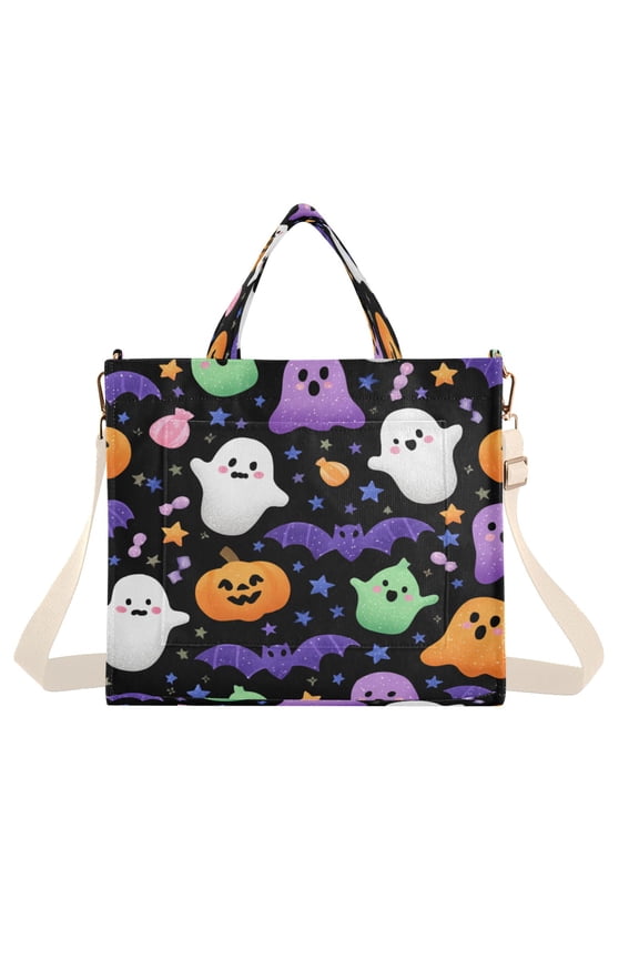 Corduroy Composite Fabric Tote Bag Magnetic Snap Large Capacity Crossbody Bag Beige Shoulder Strap Various Ghost Shapes