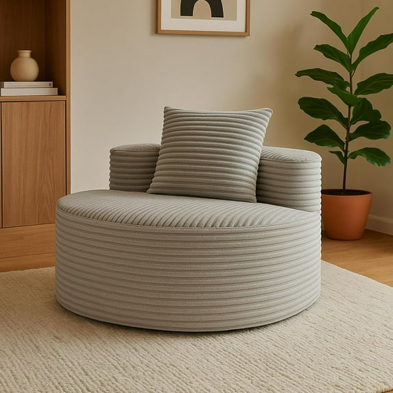 Corduroy Compression Sofa with Ottoman - Soft Durable Vertical Ribbed Fabric, High-Density Sponge & Throw Pillows, Modern Minimalist, No Assembly, for Living Room/Apartment/Home Office,Smoke Grey