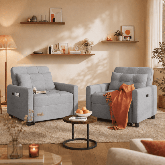 3-in-1 Convertible Sofa Chair Bed, Single Pull Out Sleeper Chair with Ottoman