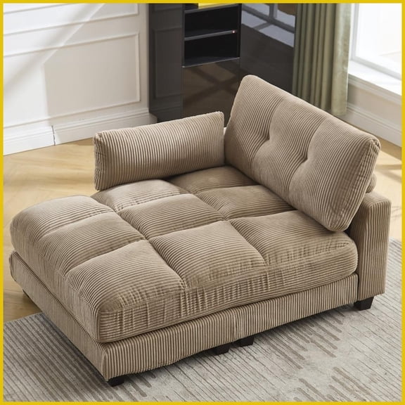 Corduroy Convertible Sleeper Sofa Chaise for Living Room - Adjustable Backrest & USB Charging Port