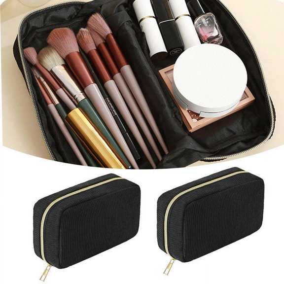Corduroy Cosmetic Bag Travel Makeup Pouch Organizer Vanity For Women Toiletry Storage Nylon