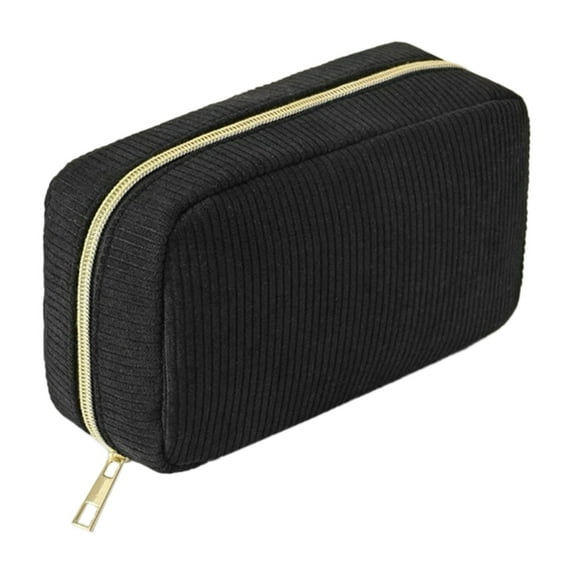 Corduroy Cosmetic Travel Bag - Beige Polyester Makeup Pouch, Zippered Storage, Portable for Travel/Camping, 26x12x1cm 80g
