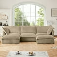 thumbnail image 1 of Corduroy Couch U-Shape 3 Seater Sectional Sofa, Living Room Couch with Deep Seats & French Edges, Modular Cloud Couch with Big Pillows, Slipcovered for Apartment, Camel, 1 of 16
